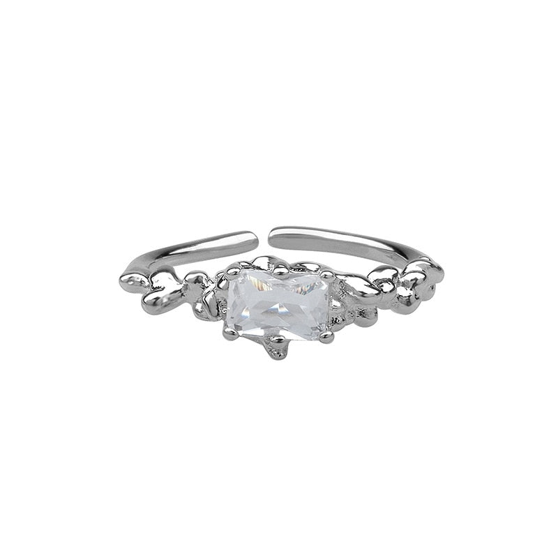 Opal Irregular Natural Stone Ring With White Opal Hollow Ring