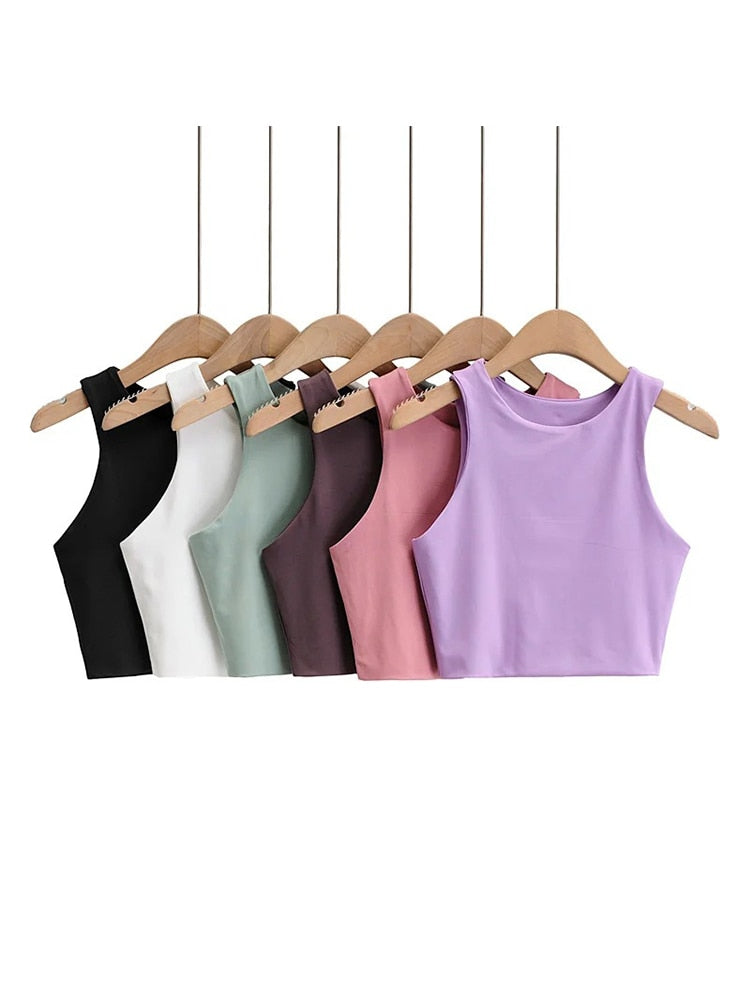 Sexy Slim Tops O-neck Sleeveless Double Nylon Tank Top