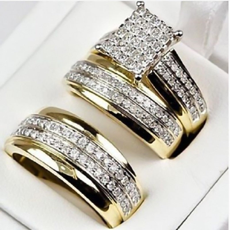 3 pcs/set Fashion Colorful Zircon Inlaid Hollow Metal Ring - Jeglowstore