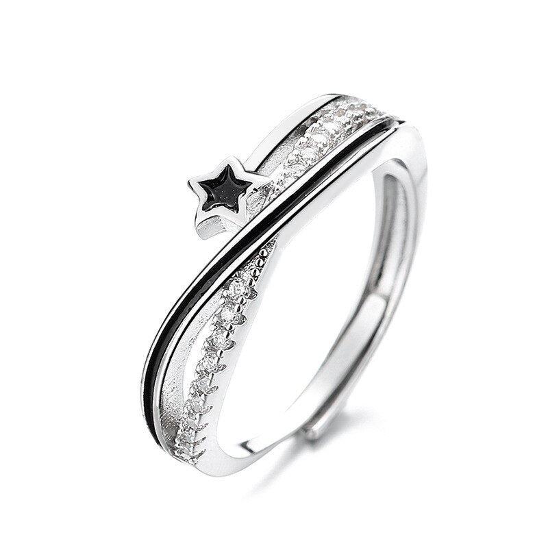 Zircon Moon Star Stainless Steel Adjustable Finger Ring