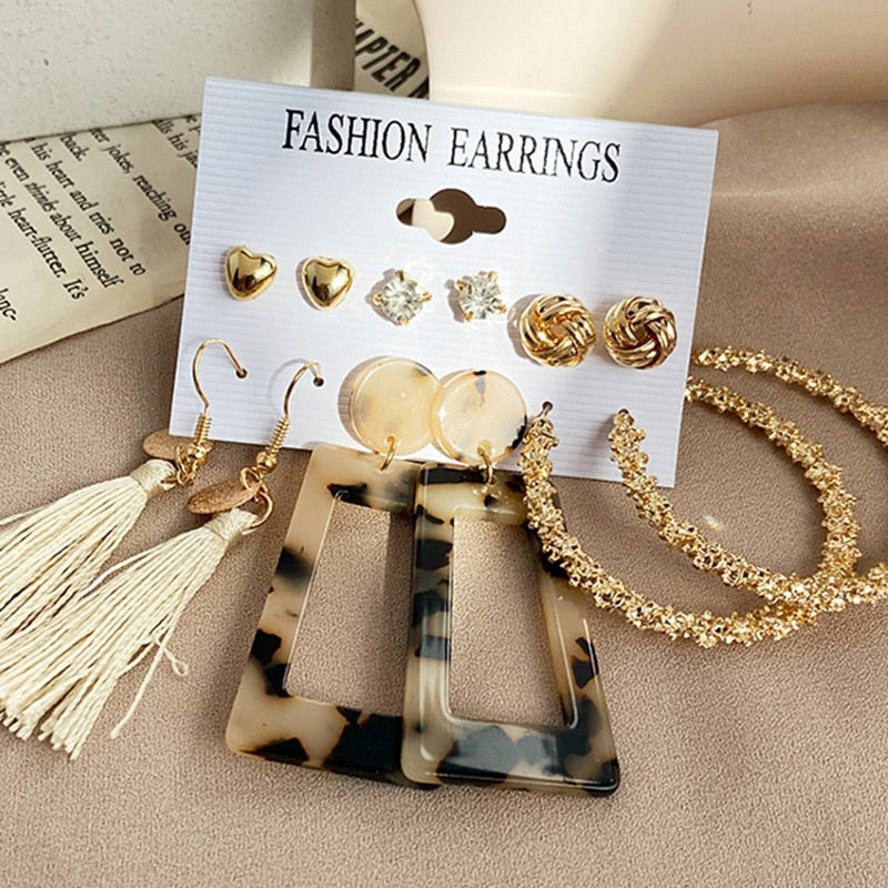 17KM Vintage Geometric Gold Plated Metal Earrings Set