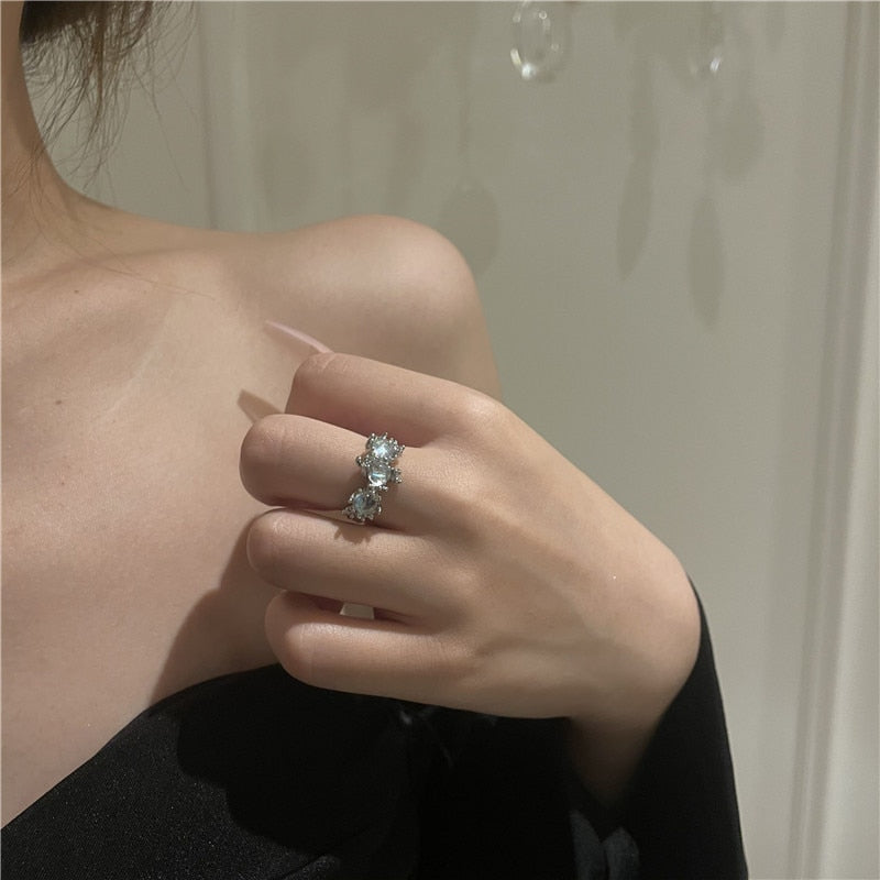 Korean Crystal Opal Irregular Zircon Star Ring