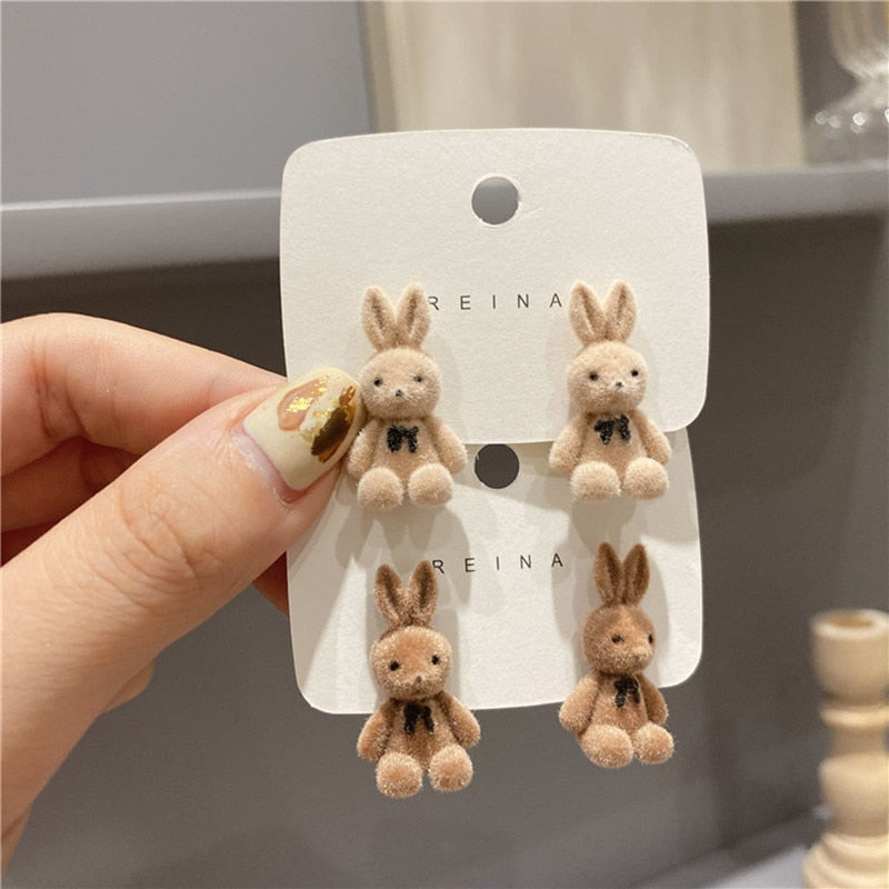 Cute Flocking Rabbit Ear Studs