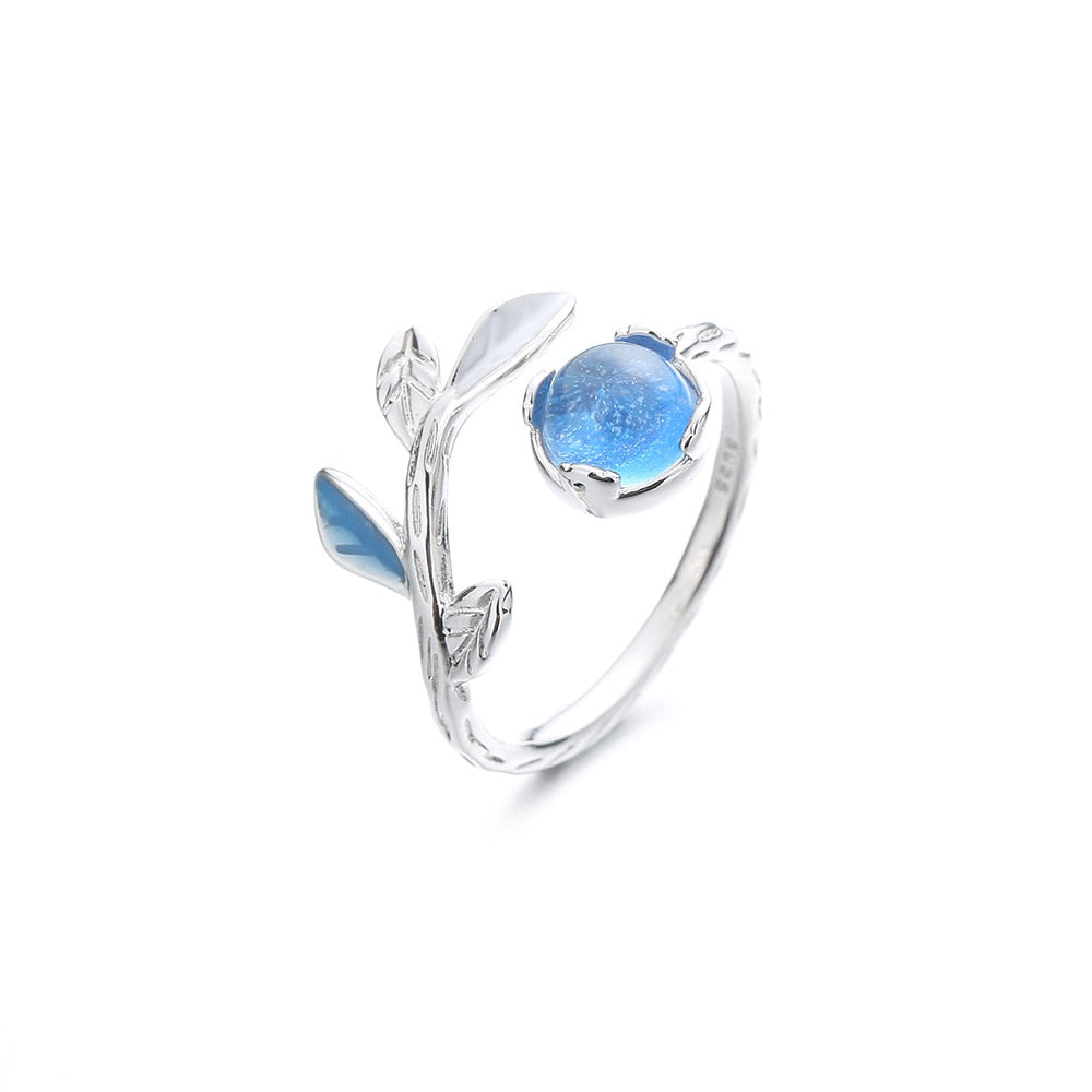 VENTFILLE 925 Sterling Silver small leaves micro-insert opening ring