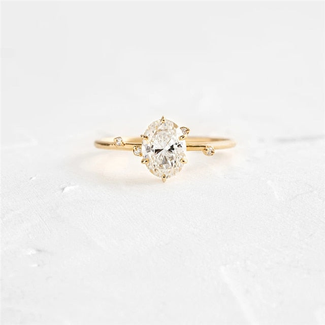 Aide 925 Sterling Silver Gold Single Round Zircon Crystal Ring