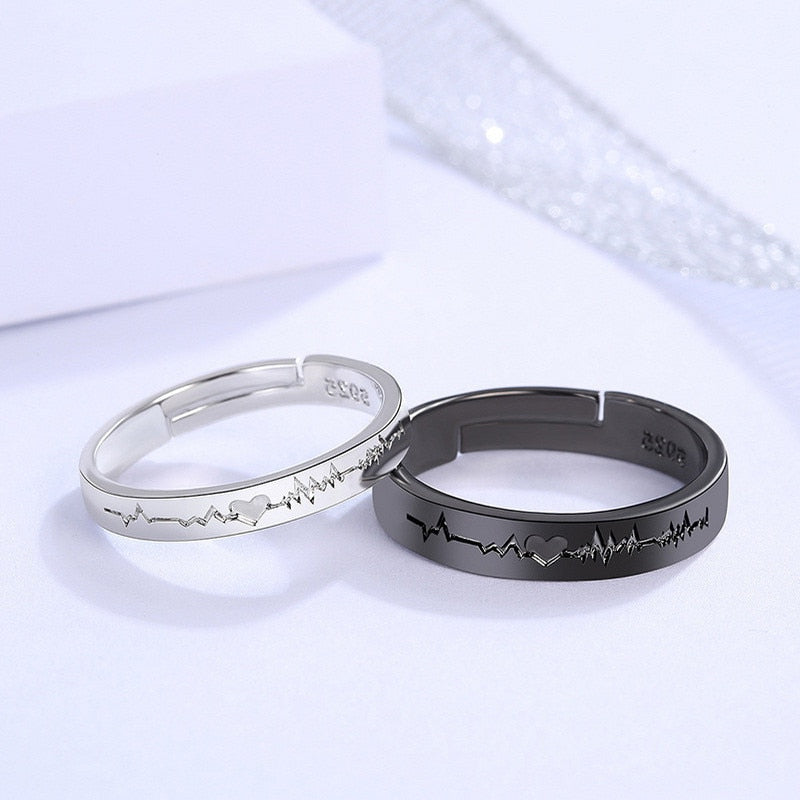 2Pcs/set Black White Romantic Couple Rings