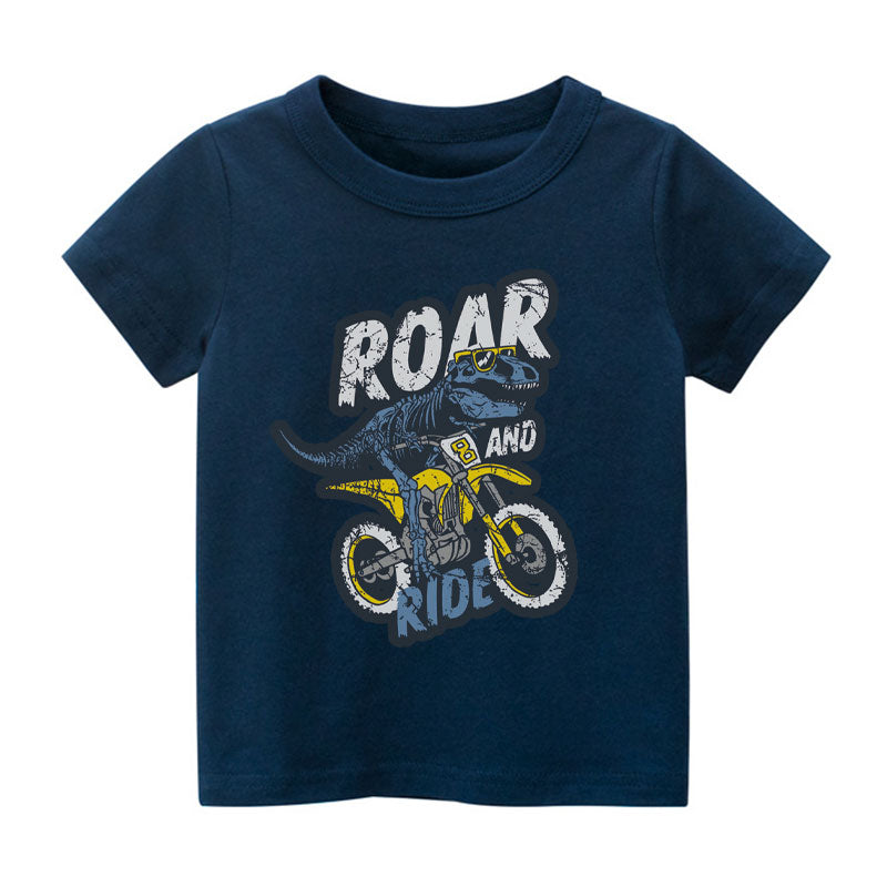 Boys Dinosaur T-shirts Cartoon Printed Girls Tees Children Tops Short-sleeve
