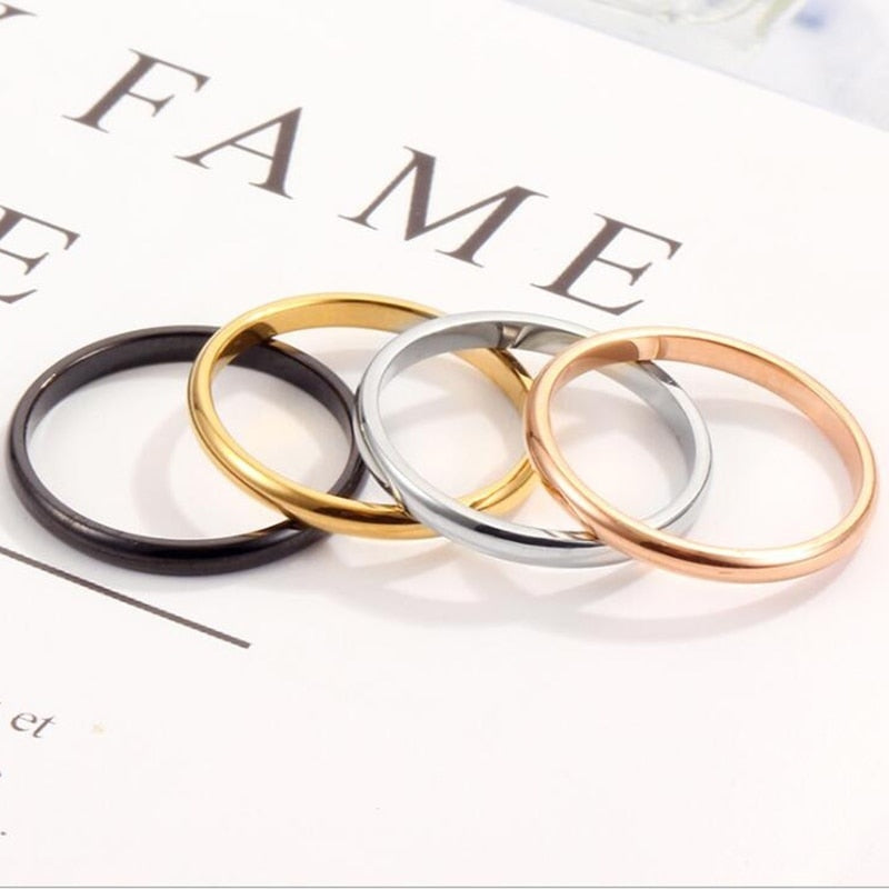 2mm Thin Rose Gold Anti-Allergy Smooth Simple Titanium Steel Rings
