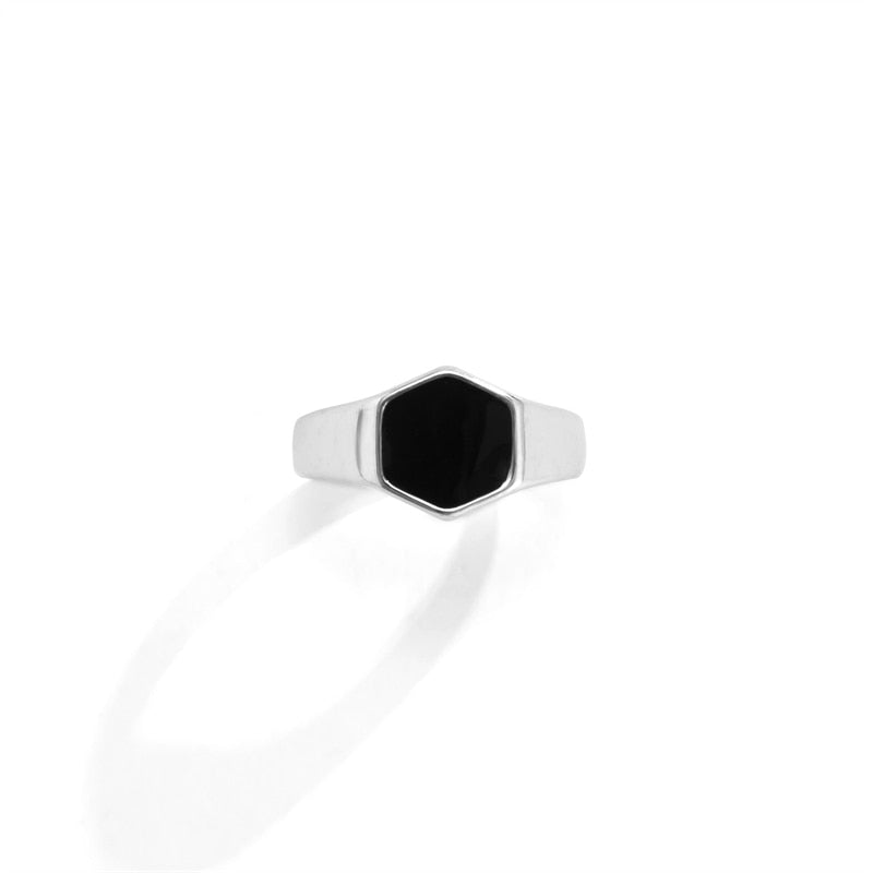 Simple Retro Hexagonal Black Glossy Adjustable Metal Ring
