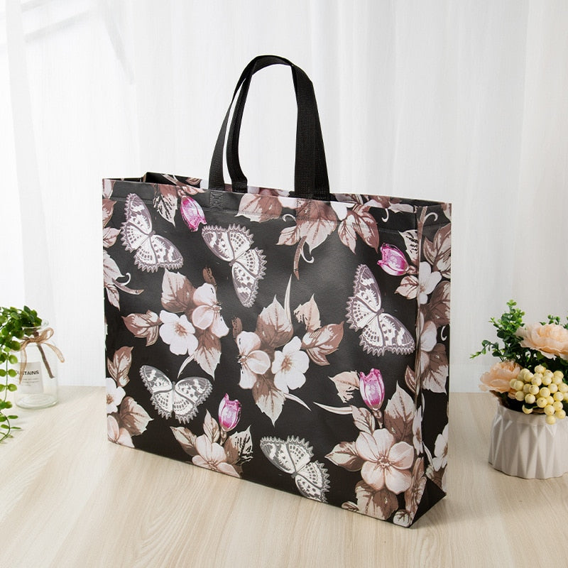 Flower Print Grocery Non-woven Fabric Shopping Bag