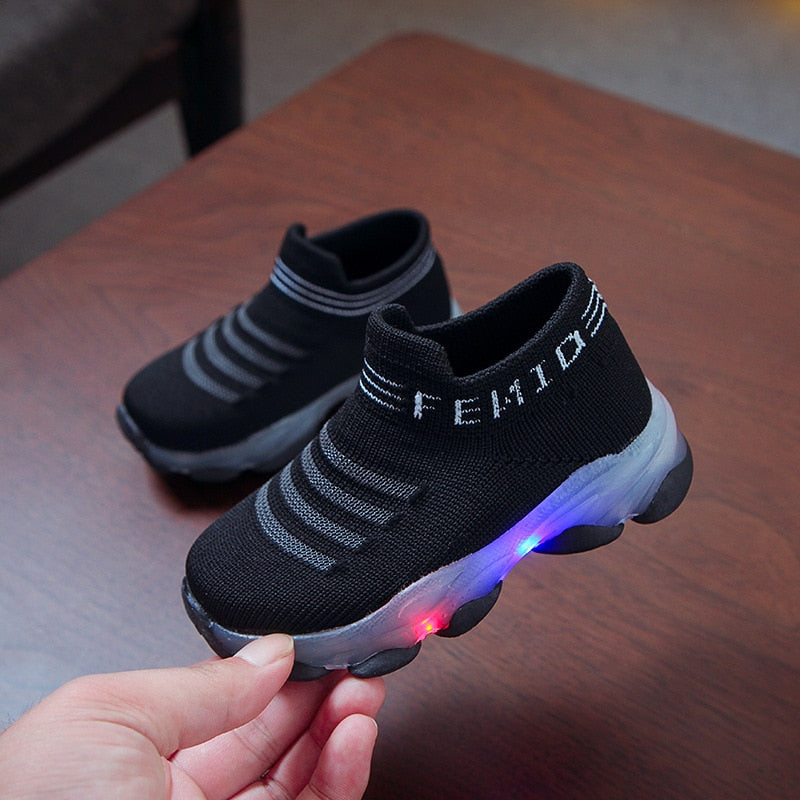 Letter Mesh Led Luminous Socks Sport Run Sneakers