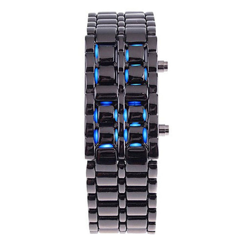 Black Full Metal Digital Lava Wrist Watch Men Red/Blue LED Display