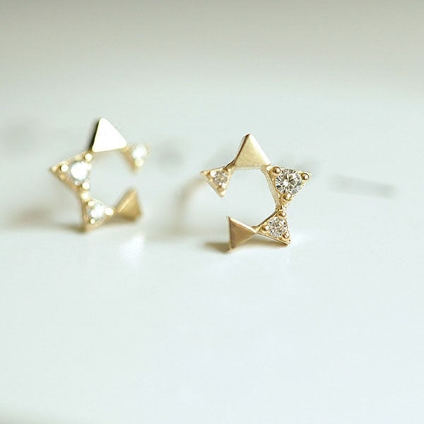 925 Sterling Silver Crystal Four-Pointed Star Earrings