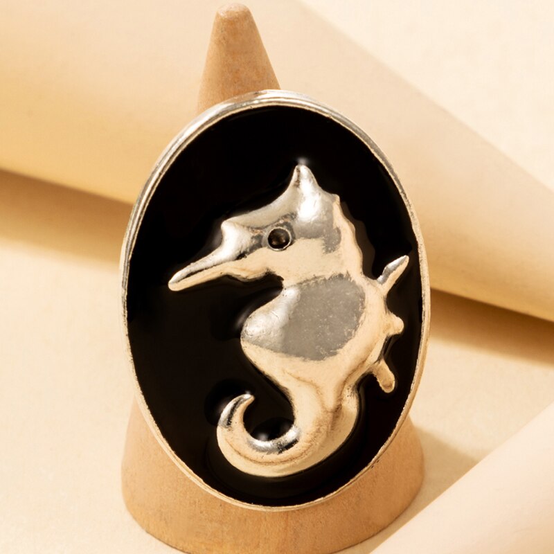 Antique Black Crystal Stone Opening Joint Adjustable Gothic Statement Ring