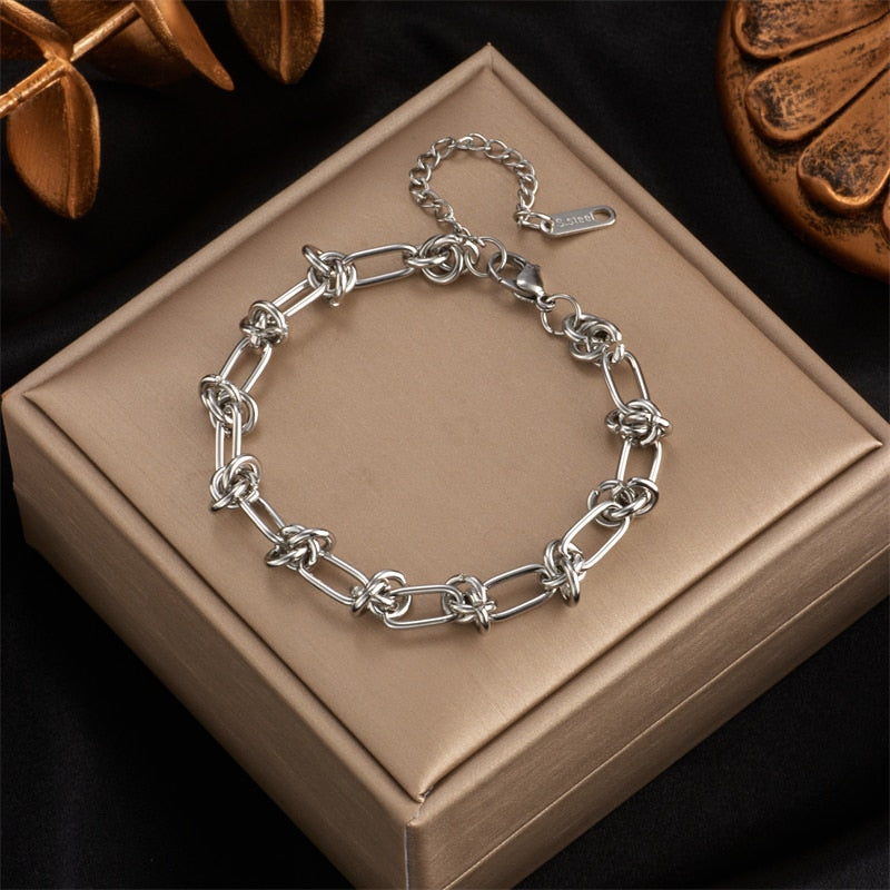 DIEYURO 316L Stainless Steel Gold Silver Color Chain Bracele