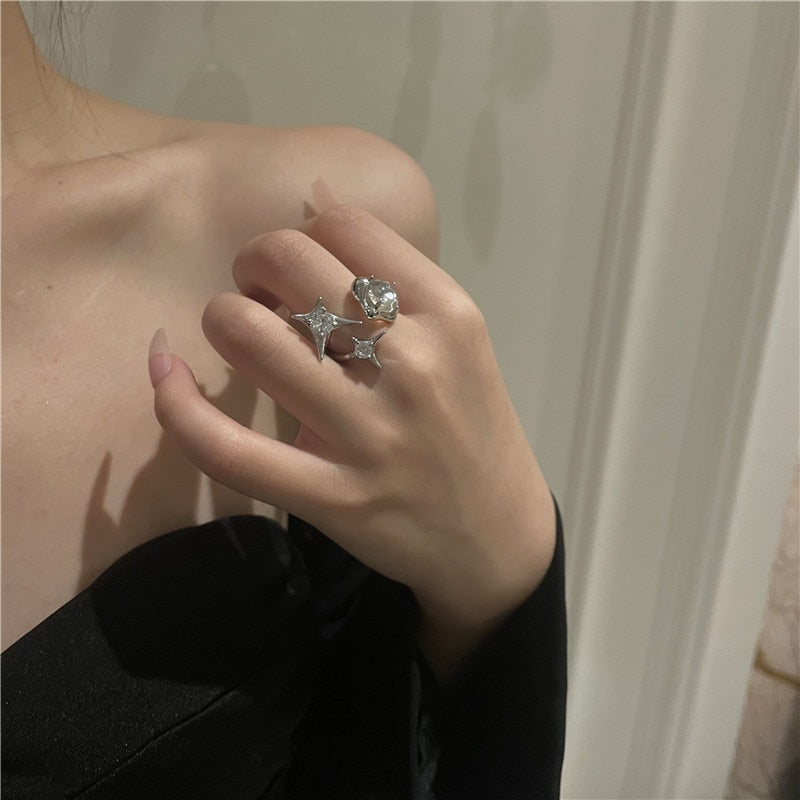 Opal Irregular Natural Stone Ring With White Opal Hollow Ring
