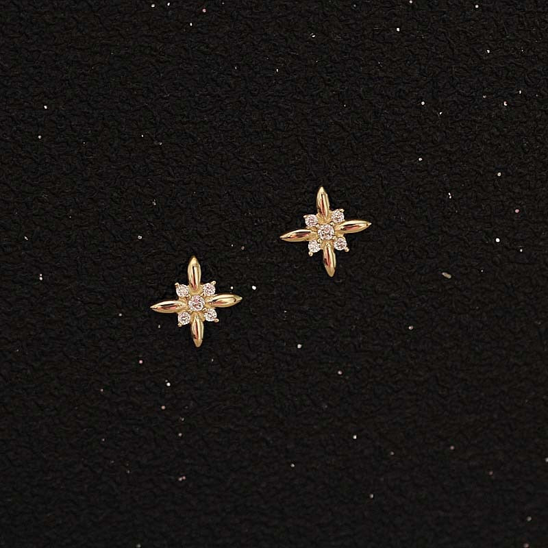 925 Sterling Silver Crystal Four-Pointed Star Earrings