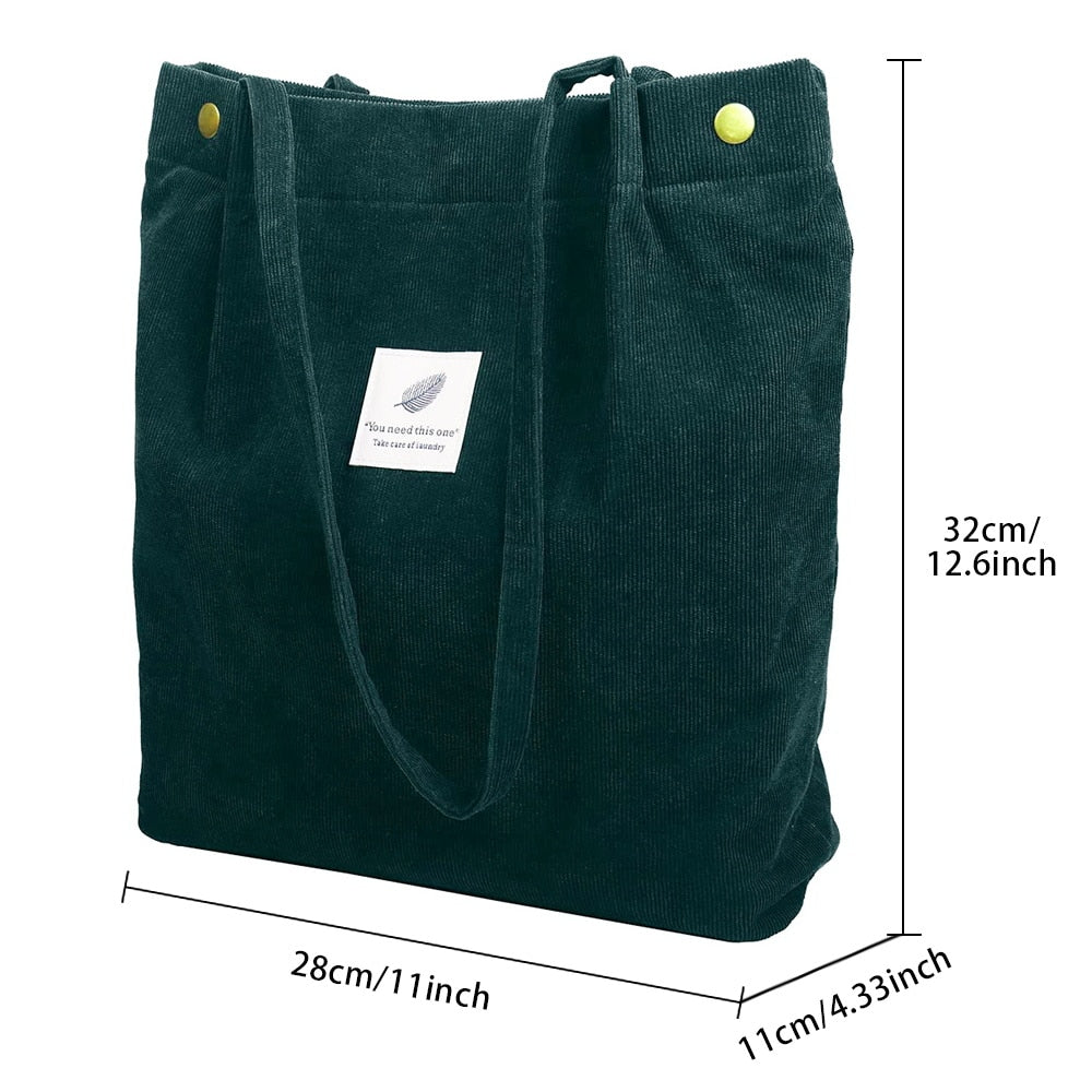 Women Corduroy Shopping Bag Girl Reusable Foldable Canvas