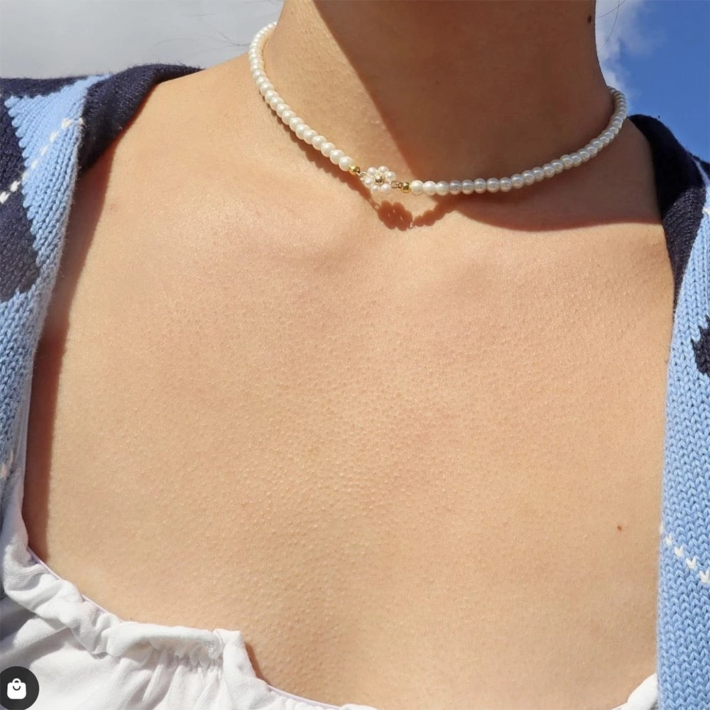 IFMIA Korean Fashion Pearl Chain Heart Choker Necklace