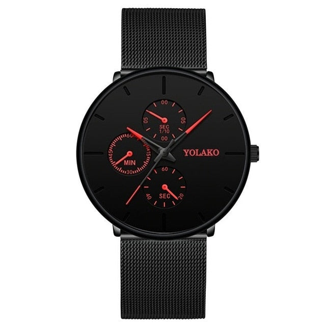 Luxury Ultra Thin Mesh Belt Quartz Men Leather Wrist Watch
