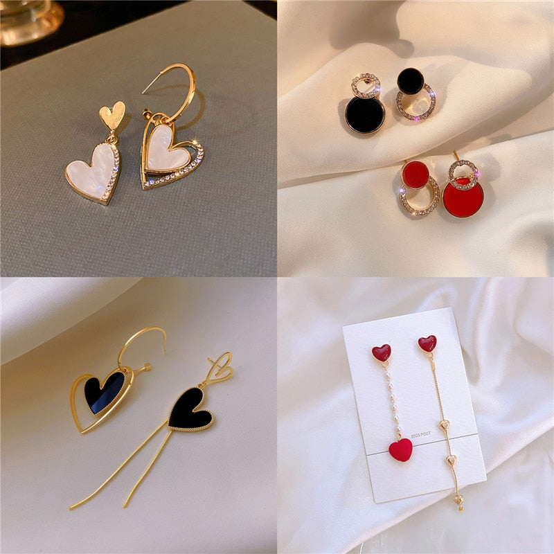 Long Statement Asymmetry Round Geometric Rectangle Black Crystal Earrings