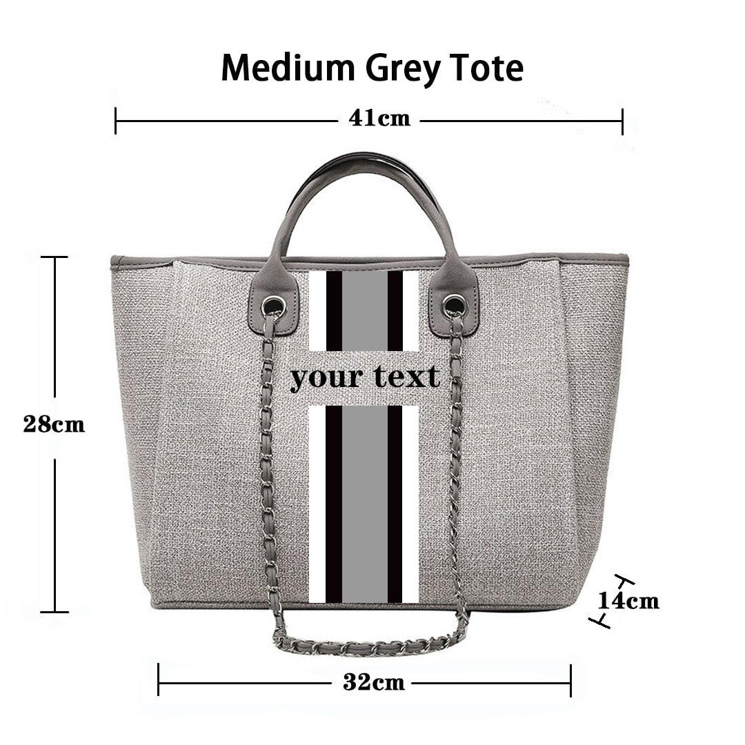 Customised Chain Handbag White Stripe Initials Canvas Tote Bag - Jeglowstore