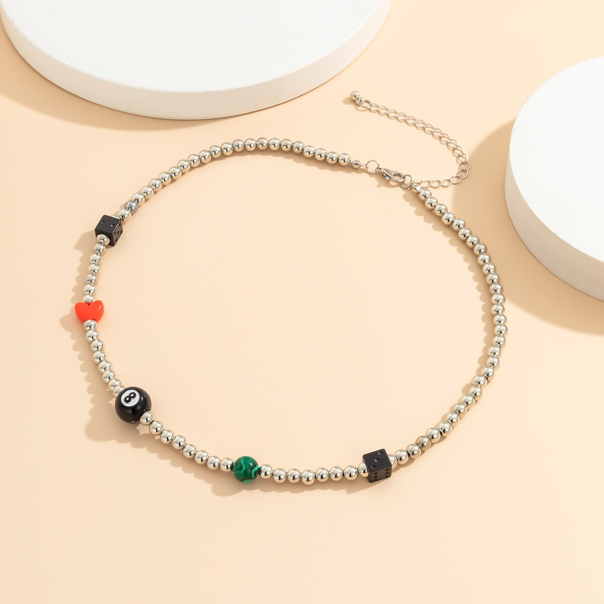 Lucky Number Eight DiceSmall Beads Chain Choker Necklace