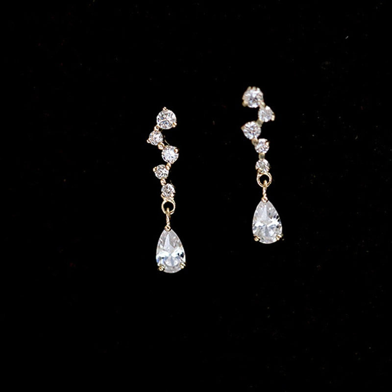 925 Silver Needle Simple Shiny Zircon Gold Plating Earrings