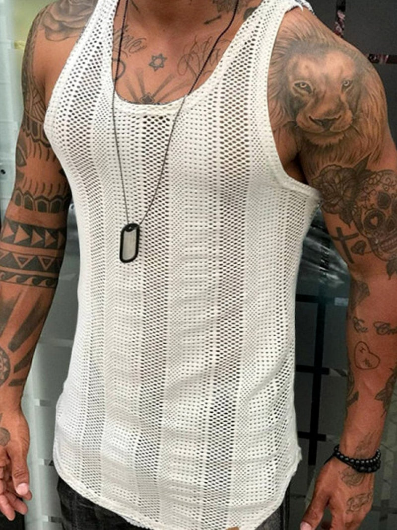 Lace Hollow Out Slim Fit Sleeveless Shirt