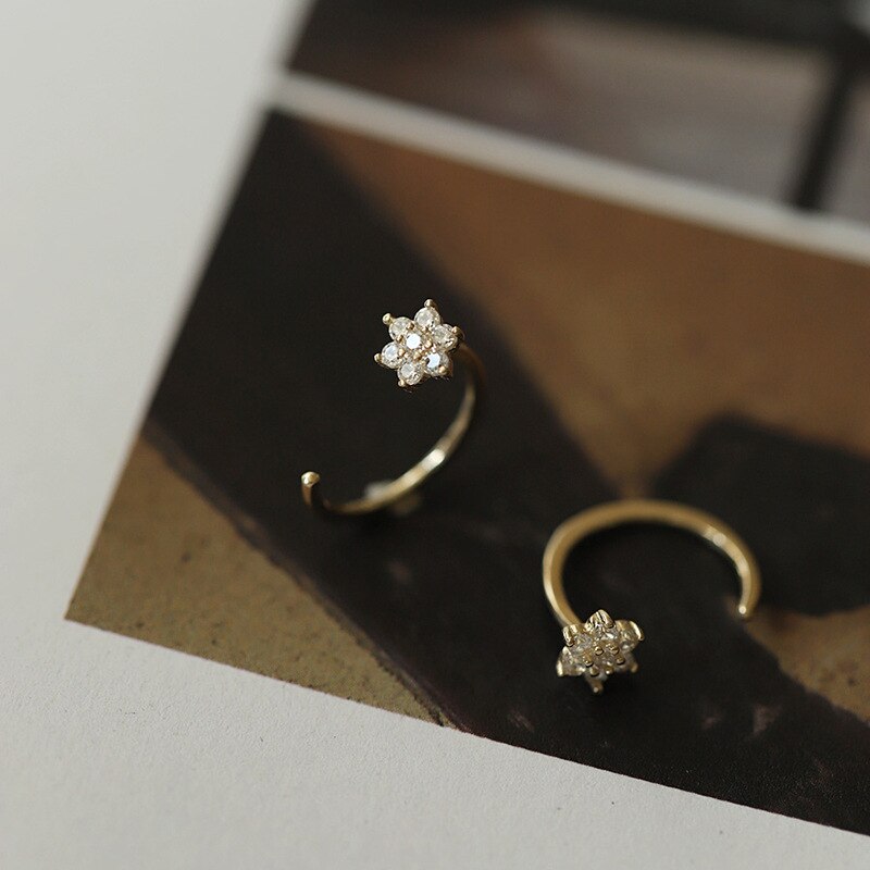 925 Silver Needle Simple Shiny Zircon Gold Plating Earrings