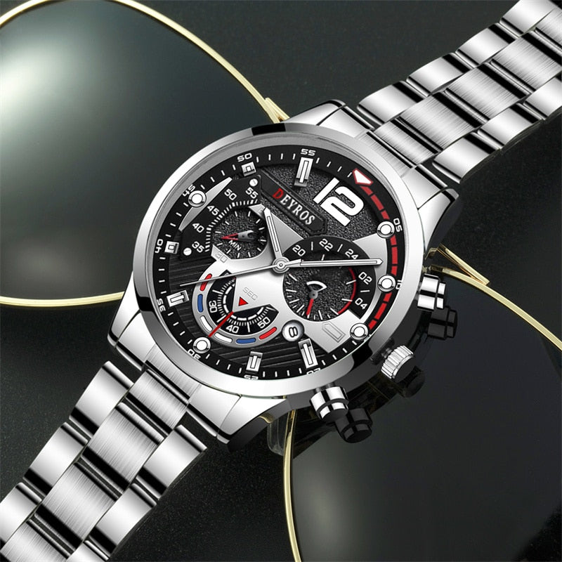 Luxury Stainless Steel Quartz Wristwatch
