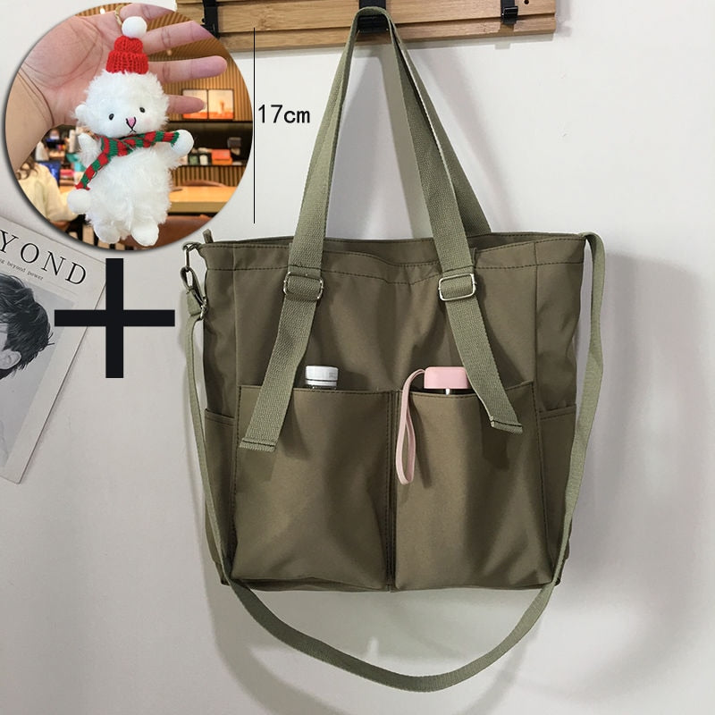 Simple Zipper Nylon Waterproof Large Capacity Tote Bag