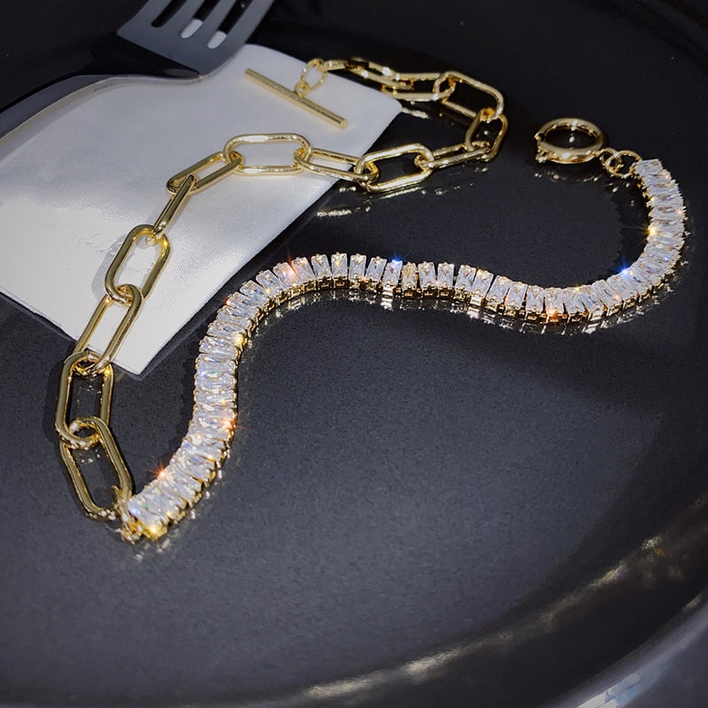 Korean copper inlaid zircon luxury shiny necklace