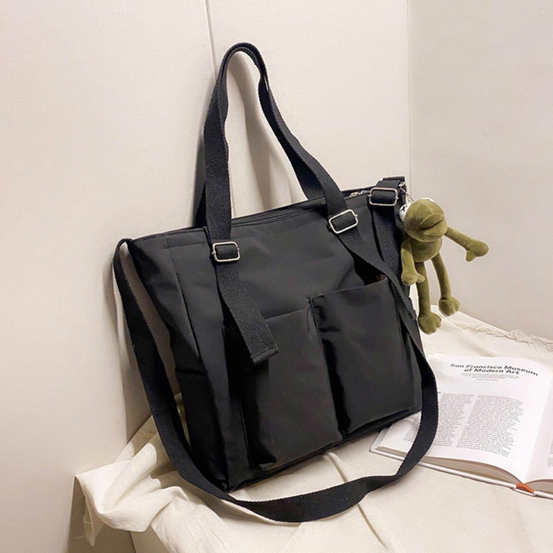 Simple Zipper Nylon Waterproof Large Capacity Tote Bag
