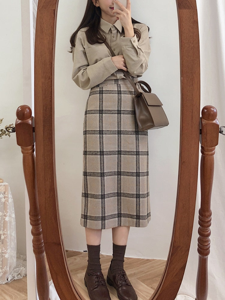 Woolen Women Skirts Maxi Pencil Skirt