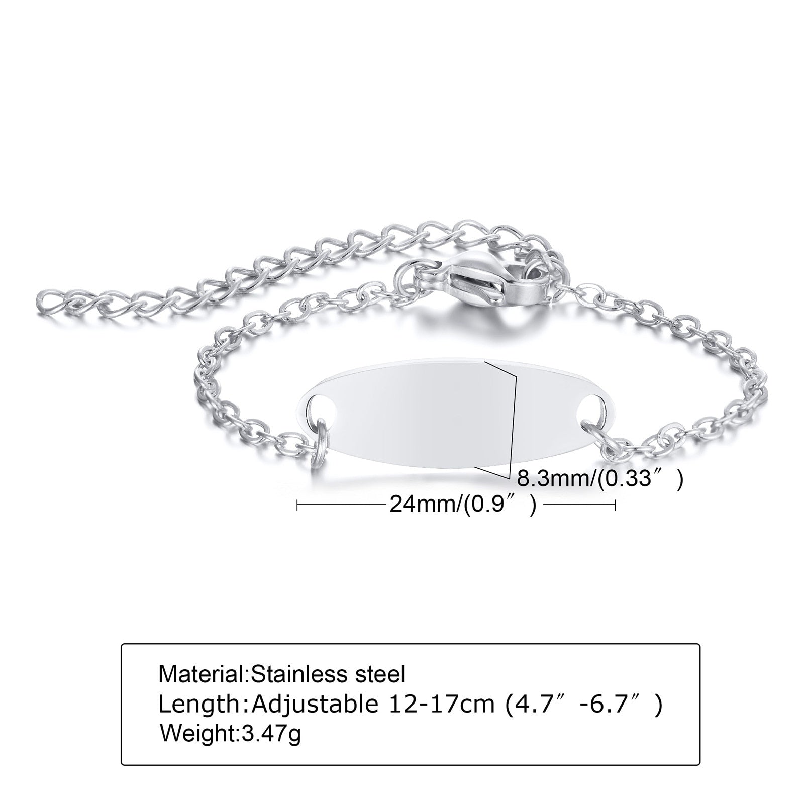 Custom Personalized Name Baby ID Stainless Steel Bracelet