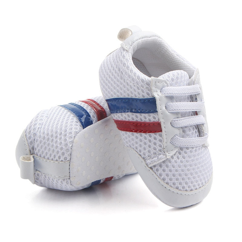 Baby Shoes Newborn Boys Sneaker Girls Two Striped First Walkers Kids Toddlers Lace Up PU Leather Soft Soles Sneakers 0-18 Months - Jeglowstore