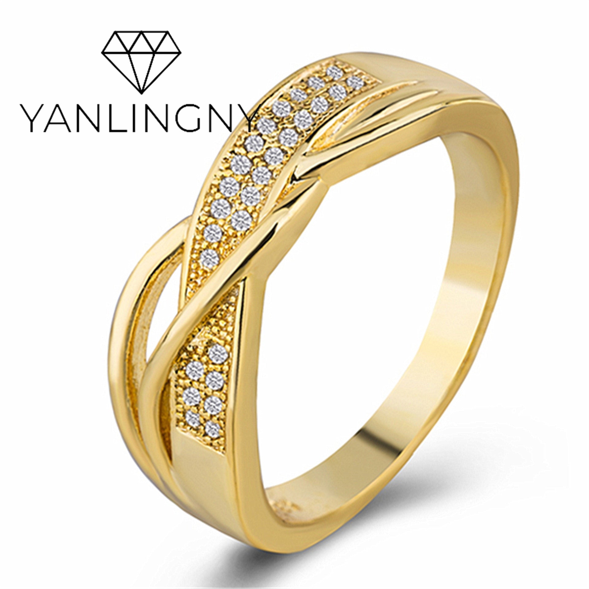 Fashion Spiral Silver Plated Gold Color Ring X Shape Cross CZ Finger Ring