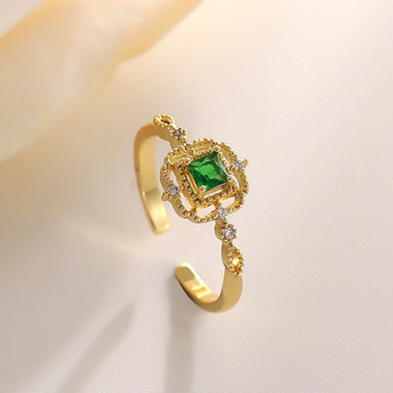 Trendy Fine 14k Real Gold Emerald Opening Rings - Jeglowstore