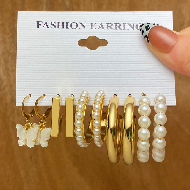 17KM Vintage Geometric Gold Plated Metal Earrings Set