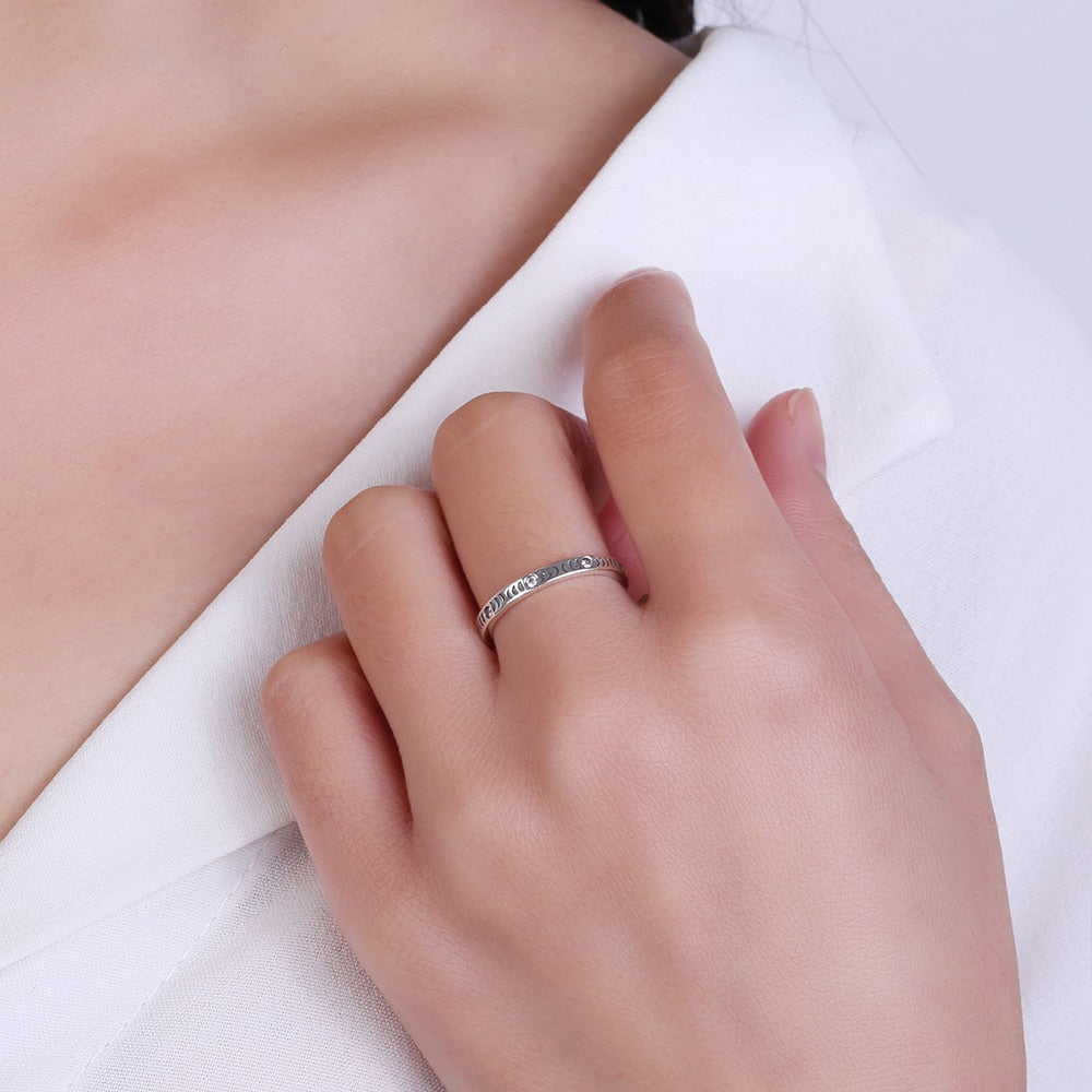RORU 925 Silver Slim Stacking Trendy Retro Oxidized Zircon Ring