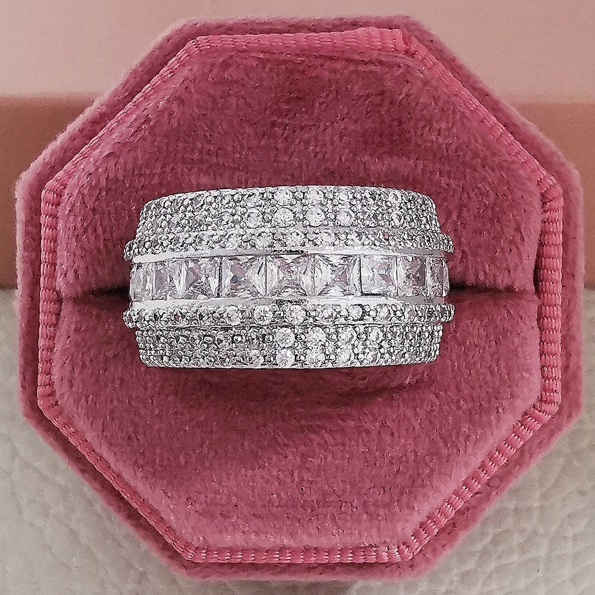 Luxury Rose Gold Silver Color Big Wheel Band Eternity Ring