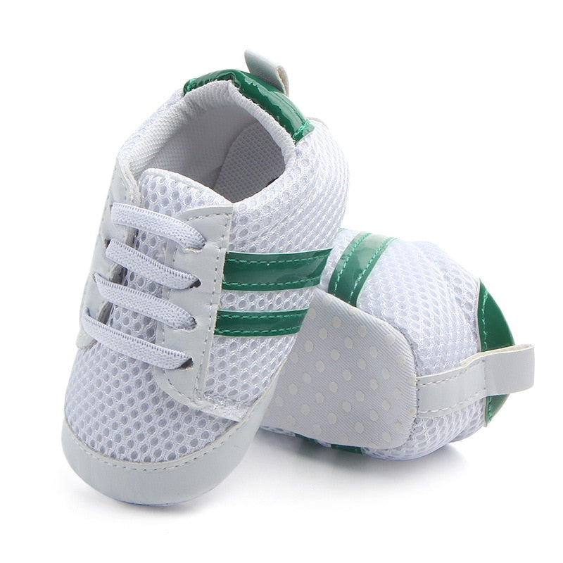 Baby Shoes Newborn Boys Sneaker Girls Two Striped First Walkers Kids Toddlers Lace Up PU Leather Soft Soles Sneakers 0-18 Months - Jeglowstore