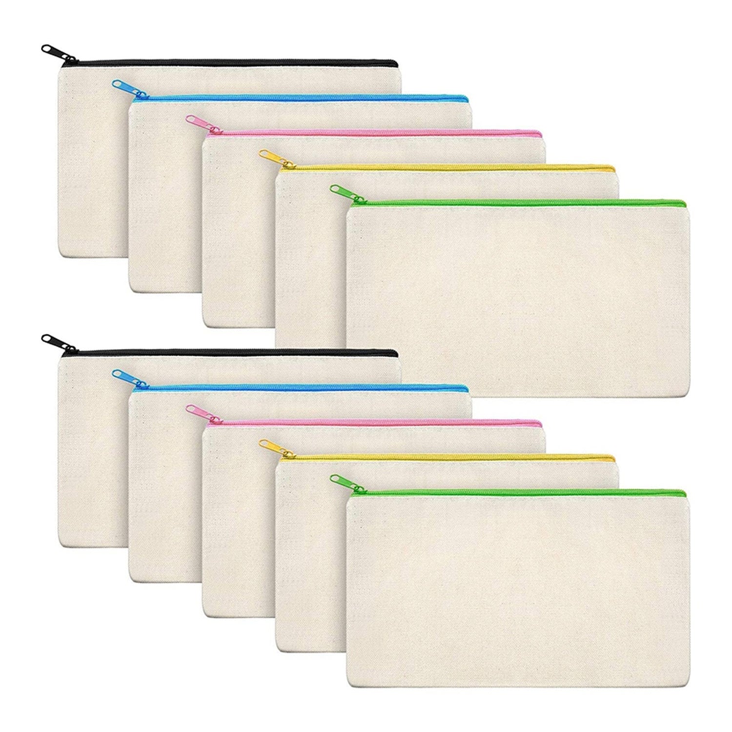 10PCS Canvas Zipper Bags Multifunctional Blank DIY Craft Pouches