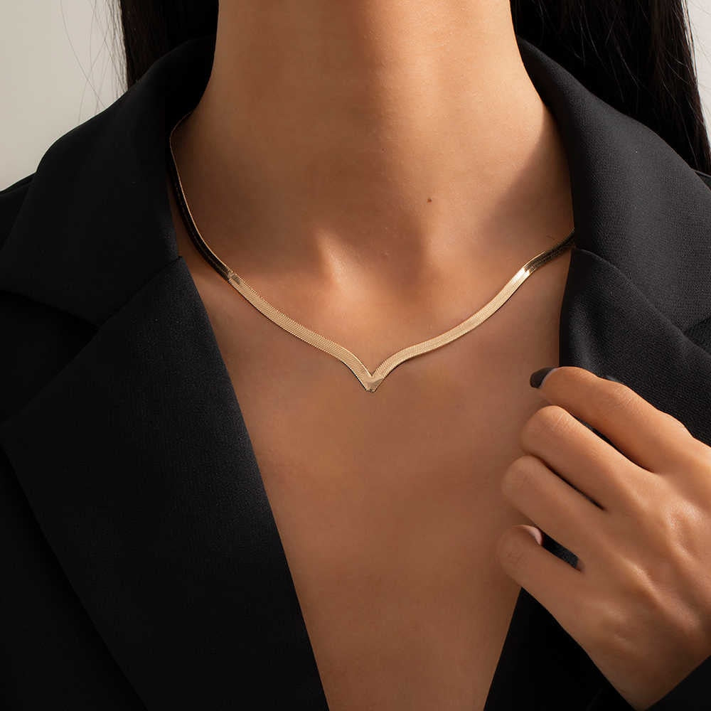 IngeSight.Z Simple Minimalist Copper Flat Snake Chain Choker Necklace