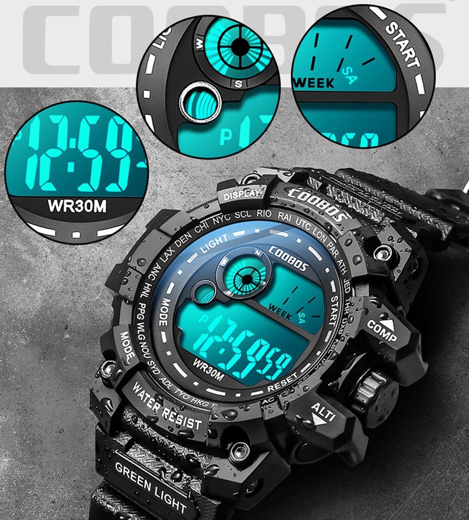 COOBOS LED Digital Luminous Fashion Sport Waterproof Watch