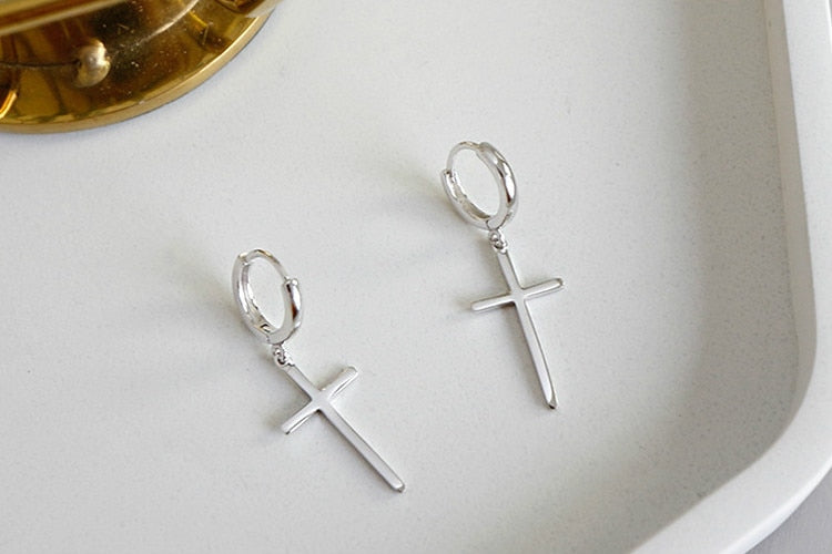 Silver Cross Dangle Earrings For Women