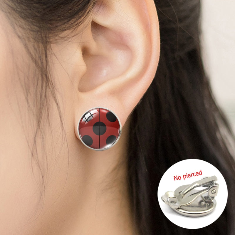 Ladybug Insect Glass Clip Earrings - Shopeasywear