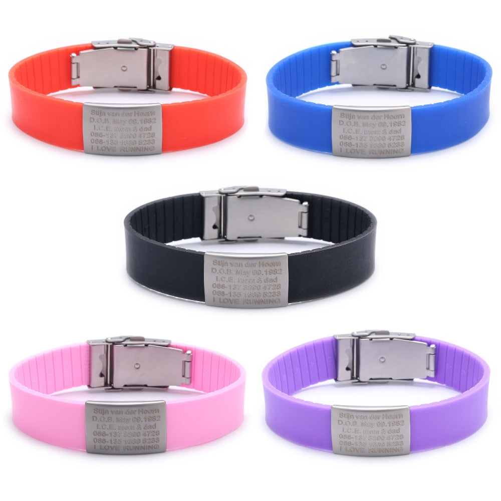 Custom Children ID Bracelet Child Engraved Identification Bracelets Baby SOS Wrist Band Kids Boys ID Safety Silicone Wristbands - Shopeasywear