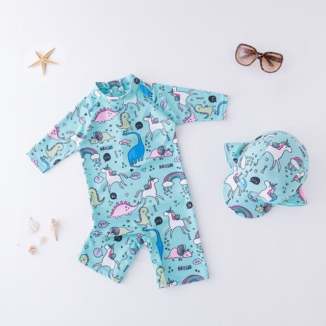 2 Pcs Baby Boy Swimwear+Hat Set